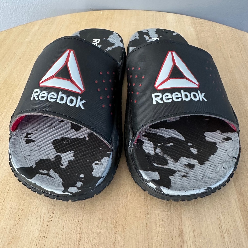 Reebok‎ Slip On Kids Slides | Black + Grey + Red
